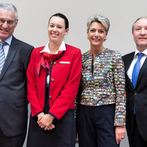 Christian Fiechter (Stiftungsratspräsident Förderstiftung polaris und Hans Huber Stiftung) Jana Federer (Überrschaungsgast) Ständerätin Karin Keller-Sutter (Hauptrednerin) Christoph Rotermund (Geschäftsführer SWISSAVANT und Förderstiftung polaris; Hauptsponsoren)